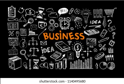 Management concept with Doodle design style. Hand drawn business symbols.