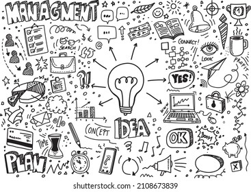 Management concept in doodle design style over white background