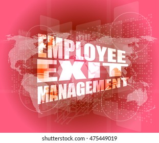 Management concept: employee exit management words on digital screen vector illustration