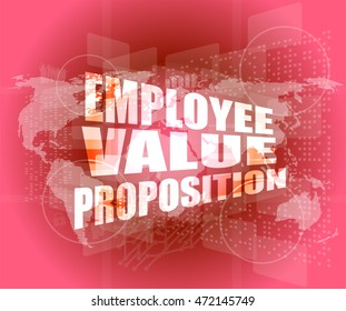 Management concept: employee value proposition words on digital screen vector illustration
