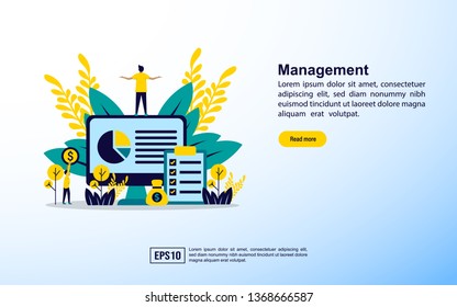 Management concept with icon and character. Template for web landing page, banner, presentation, social media, poster, advertising, promotion. Modern vector illustration