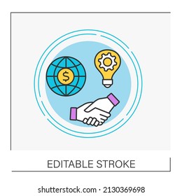 Management concept line icon. Handshaking. Perfect deeal between partners..Innovation.Vector isolated conception metaphor illustration