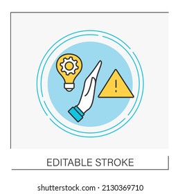 Management concept line icon. Stop gesture. Alarm sign. Risk management.Innovation.Vector isolated conception metaphor illustration