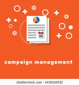 management concept with word "campaign management" graph an calendar icon