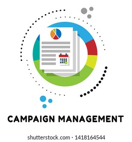management concept with word "campaign management" graph an calendar icon