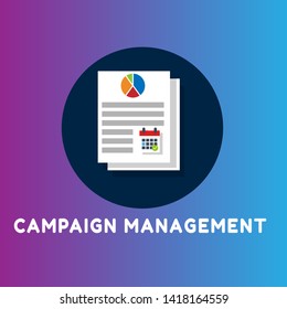 management concept with word "campaign management" graph an calendar icon