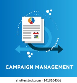 management concept with word "campaign management" graph an calendar icon