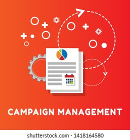 management concept with word "campaign management" graph an calendar icon