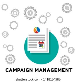 management concept with word "campaign management" graph an calendar icon