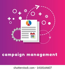 management concept with word "campaign management" graph an calendar icon