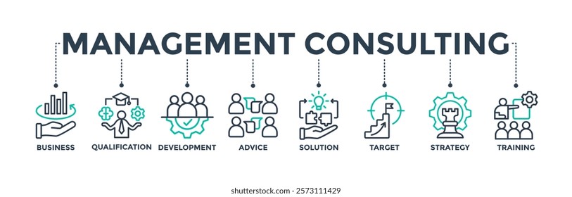 Management consulting banner icon set for business management
