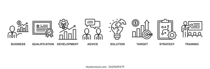 Management Consulting Banner Web-Symbol Vektor-Illustration Konzept mit Symbol