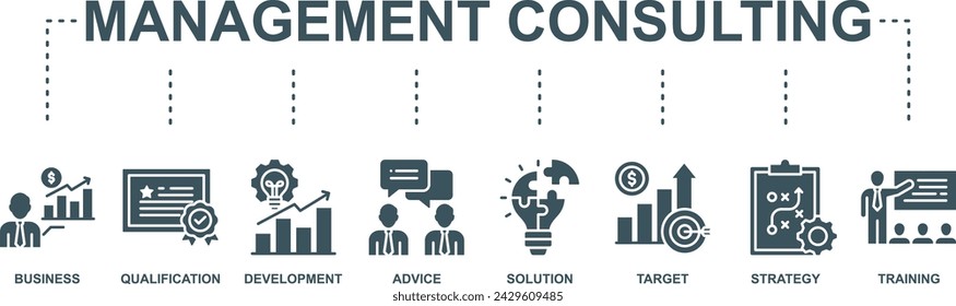 Concepto de ilustración vectorial de icono web de banner de consultoría de gestión con icono