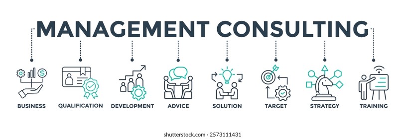 Management consulting banner web icon vector illustration