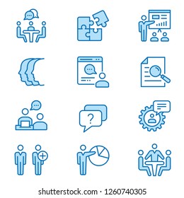 Management consulting flat line icons. Set of conference, consult, team, workshop and more. Editable Stroke. Change to any size and any colour.