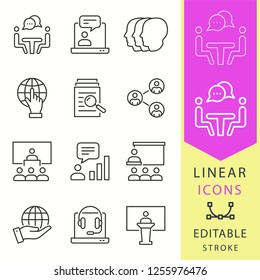 Management consulting line icons. Set of consult, team, businessman, workshop and more. Vector illustration isolated for graphic and web design. Editable stroke - part 2.