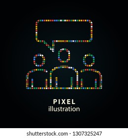 Management consulting - pixel icon. Vector Illustration. Design logo element. Isolated on black background.