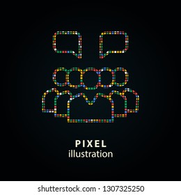 Management consulting - pixel icon. Vector Illustration. Design logo element. Isolated on black background.