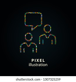 Management consulting - pixel icon. Vector Illustration. Design logo element. Isolated on black background.