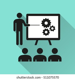Management consulting vector icon with long shadow. Illustration isolated for graphic and web design.