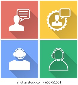 Management consulting vector icon with long shadow. White illustration isolated on color background for graphic and web design.