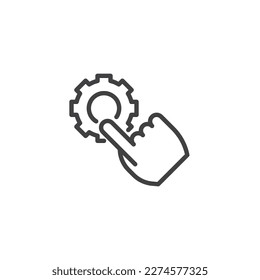 Management control line icon. Finger click gear linear style sign for mobile concept and web design. Project management outline vector icon. Symbol, logo illustration. Vector graphics