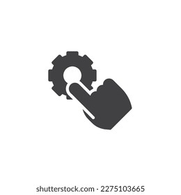 Icono vectorial de control de administración. Señal plana rellena de engranajes con pulsación del dedo para concepto móvil y diseño web. Icono de glifo de administración de proyectos. Símbolo, ilustración del logotipo. Gráficos vectoriales