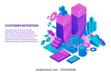 Management customer retention concept background. Isometric illustration of management customer retention vector concept background for web design