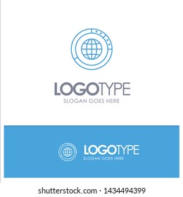 Management, Data, Global, Globe, Resources, Statistics, World Blue outLine Logo with place for tagline