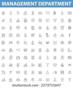 Management department line icons, signs set. , Manage, Department, Staff, Team, Lead, Execute, Negotiate, Plan outline vector illustrations.