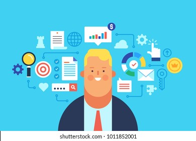 Management, Digital marketing, Analytics. Flat design modern vector illustration concept.