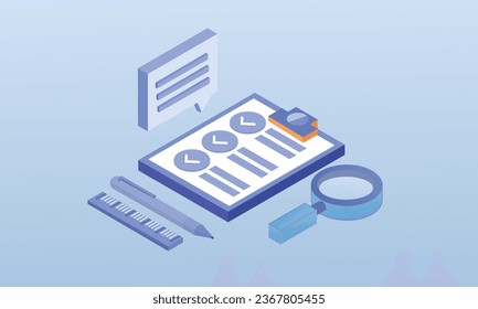 management document.on blue background.3D design.isometric vector design Illustration.