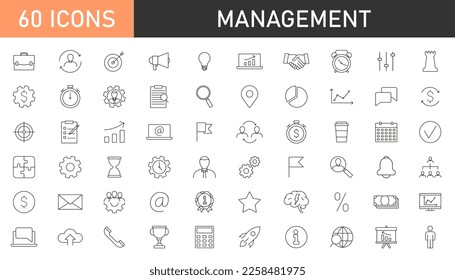 Management editierbarer Strich-Icon-Sammlung. Management- und Business-Thin-Line-Symbole.