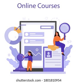 Management education online service or platform. Idea of business work with people and strategy making for success. Online course. Isolated vector illustration