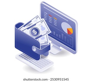 Management financial system analysis isometric illustration