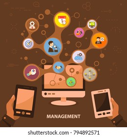 Management flat icon concept. Vector illustration. Element template for design.