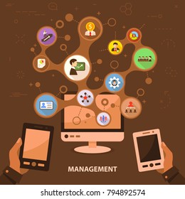 Management flat icon concept. Vector illustration. Element template for design.