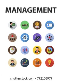 Management flat icon set. Vector illustration. Element template for design.