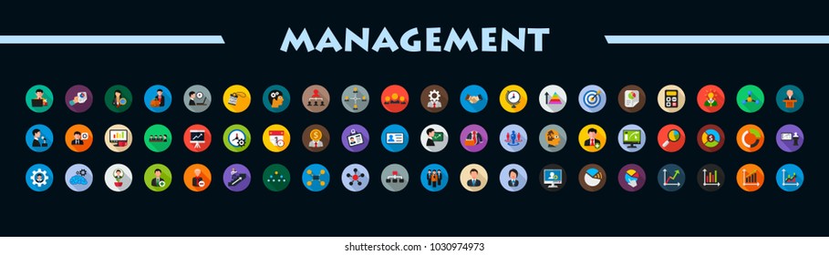Management-Flachsymbole gesetzt. Vektorillustration.