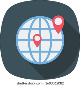 Management Flat icons for world  & pin 