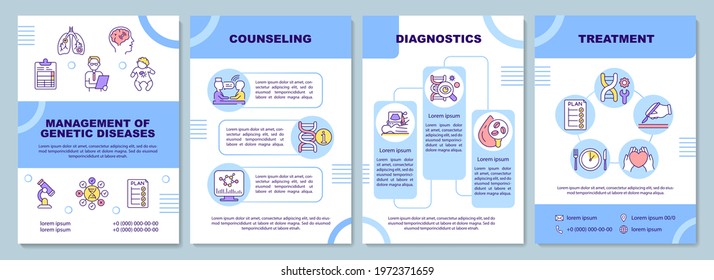 Management Of Genetic Diseases Brochure Template. Counseling. Flyer, Booklet, Leaflet Print, Cover Design With Linear Icons. Vector Layouts For Presentation, Annual Reports, Advertisement Pages