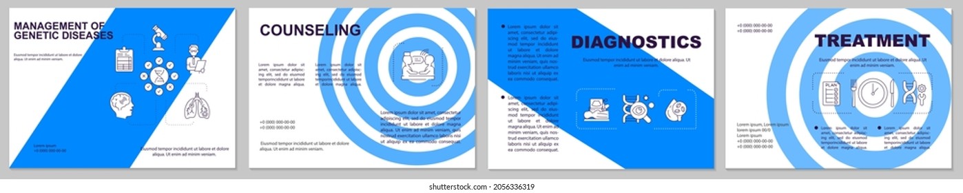 Management of genetic diseases brochure template. Treatment. Flyer, booklet, leaflet print, cover design with linear icons. Vector layouts for presentation, annual reports, advertisement pages