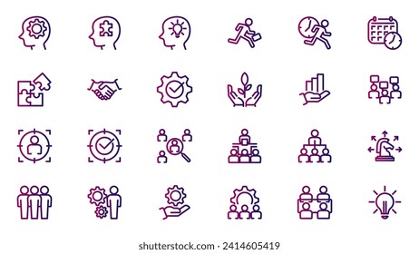 Gestión Diseño de conjunto de iconos de estilo de línea degradado, elemento financiero de plantilla de gestión, empresa, trabajo, trabajo, ocupación y tema de comunicación Ilustración vectorial