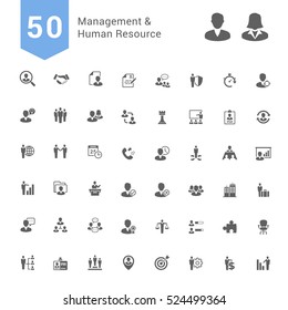 Management and Human Resource Icon Set. 50 Solid Vector Icons