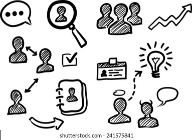 Management and human resources doodle icons