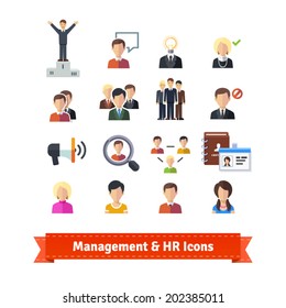 Management And Human Resources Flat Icons Set. Business Persons, HR Accounting. EPS 10 Vector.