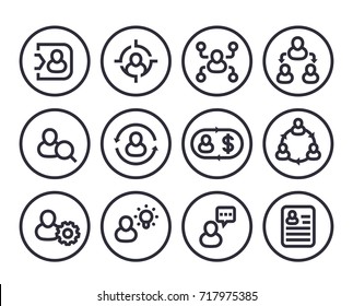 Management, Human Resources, HR, Line Icons In Circles On White