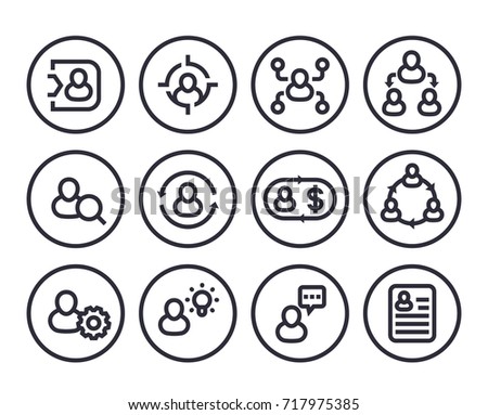 Management, human resources, HR, line icons in circles on white