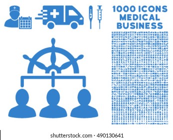 Management icon with 1000 medical business cobalt vector pictograms. Set style is flat symbols, white background.