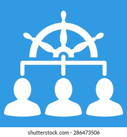 Management icon from Business Bicolor Set. Vector style: flat symbol, white color, rounded angles, blue background.